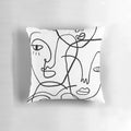 Minimalist abstract faces pillow with continuous line drawings
