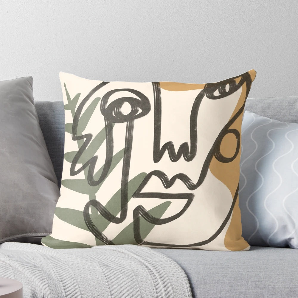 Minimalist abstract faces design printed on a high-quality throw pillow