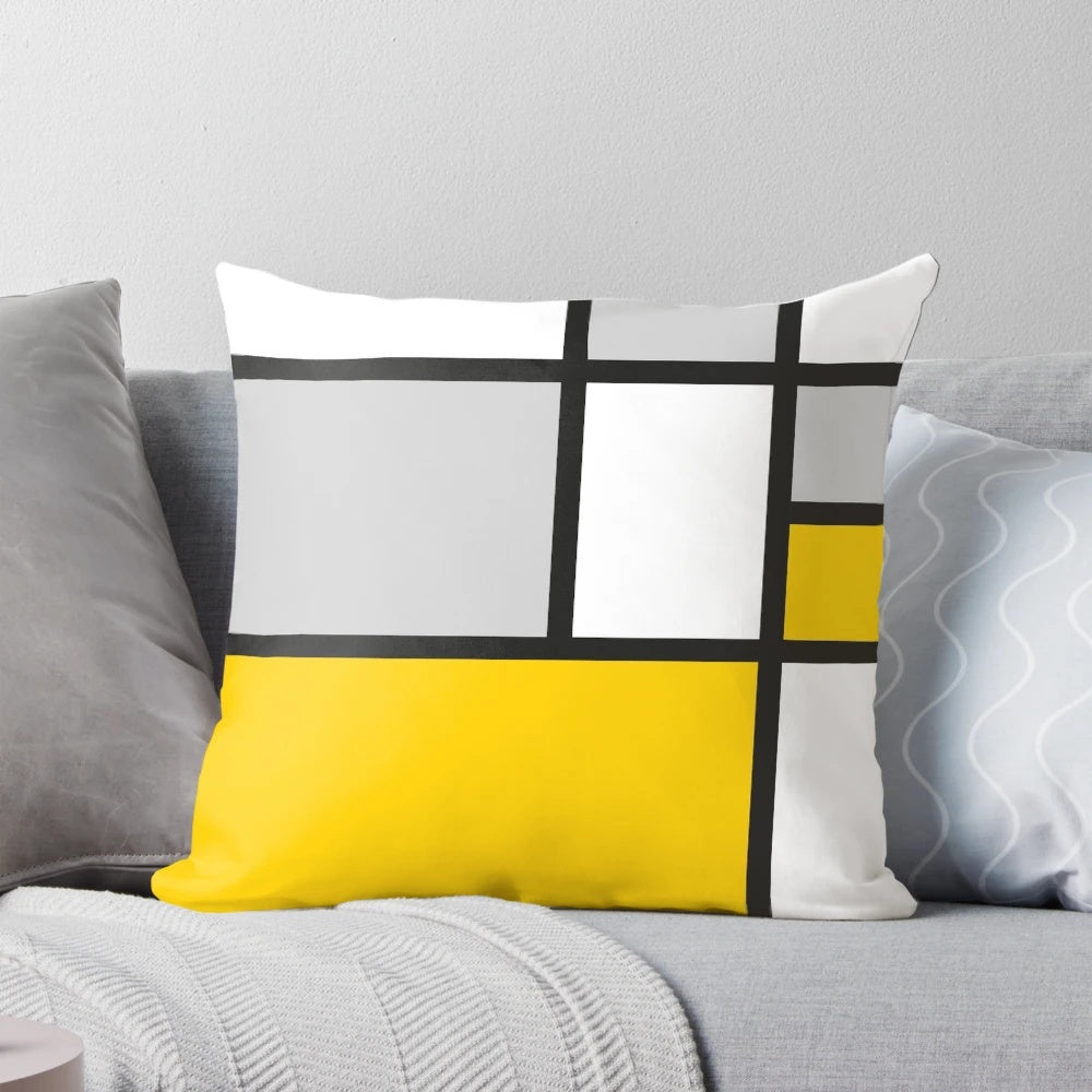 Minimalist abstract geometric art pillow with Mondrian-inspired design