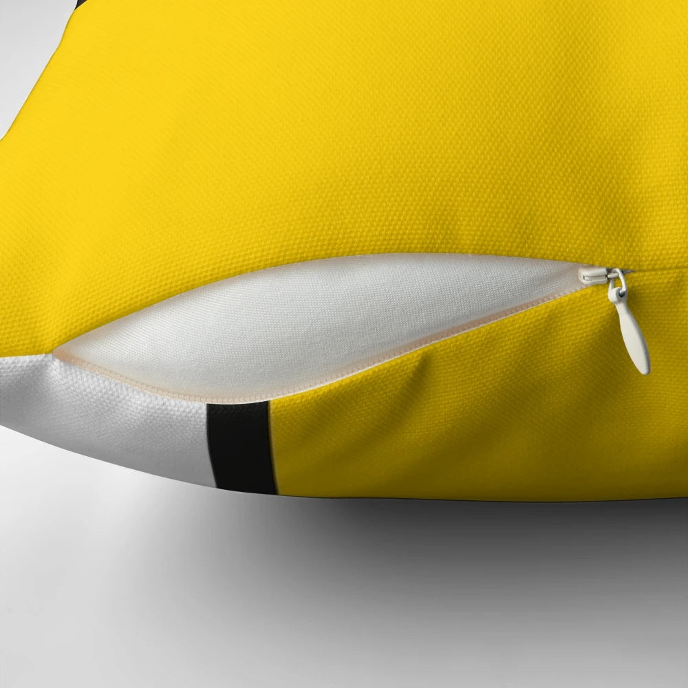 Minimalist abstract geometric art pillow with Mondrian-inspired design