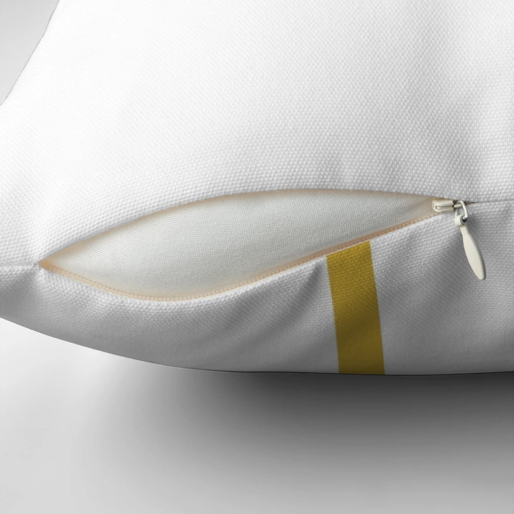 Minimalist abstract geometric design navy blue, mustard yellow, and white throw pillow