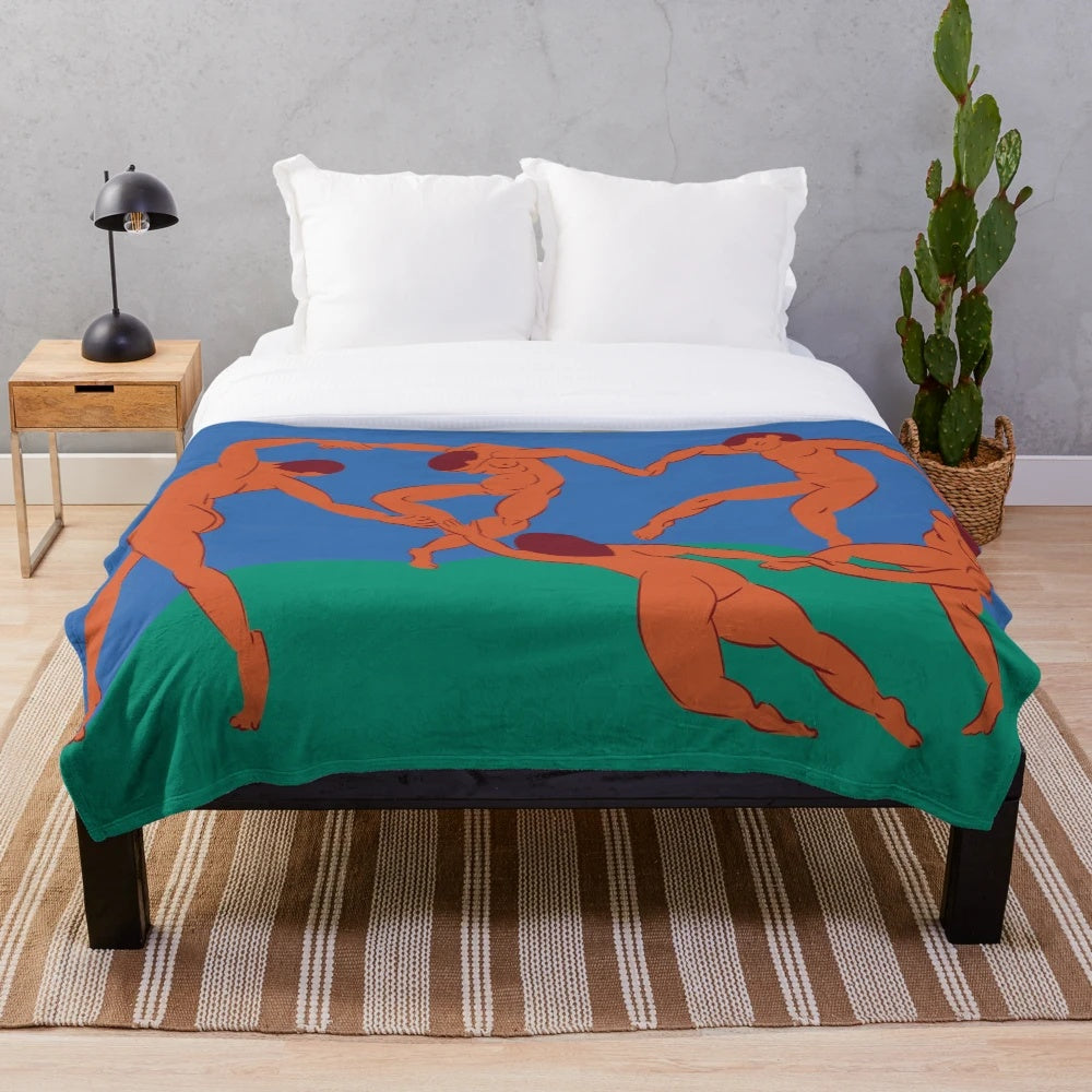 Minimalist abstract plush blanket featuring Matisse's 'The Dance' painting
