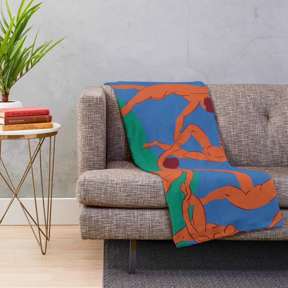 Minimalist abstract plush blanket featuring Matisse's 'The Dance' painting