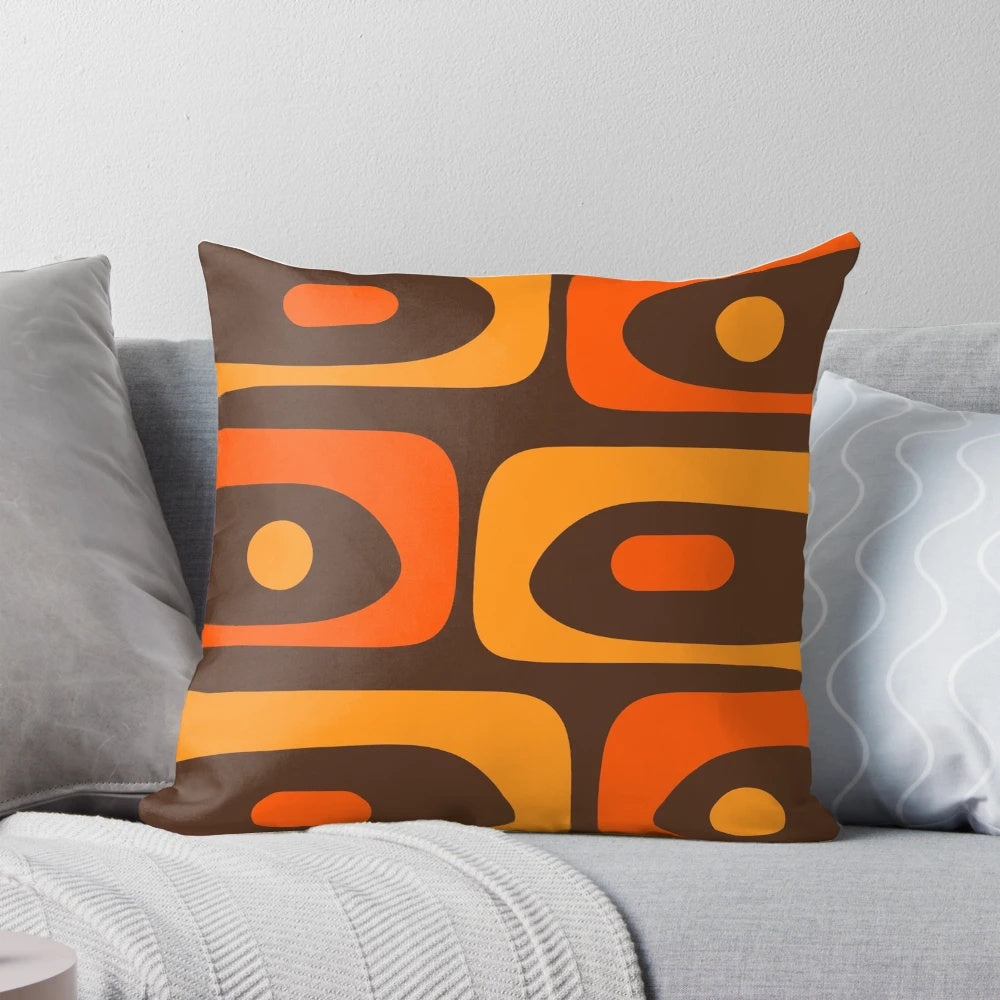 Minimalist abstract pattern pillow in brown and orange colors