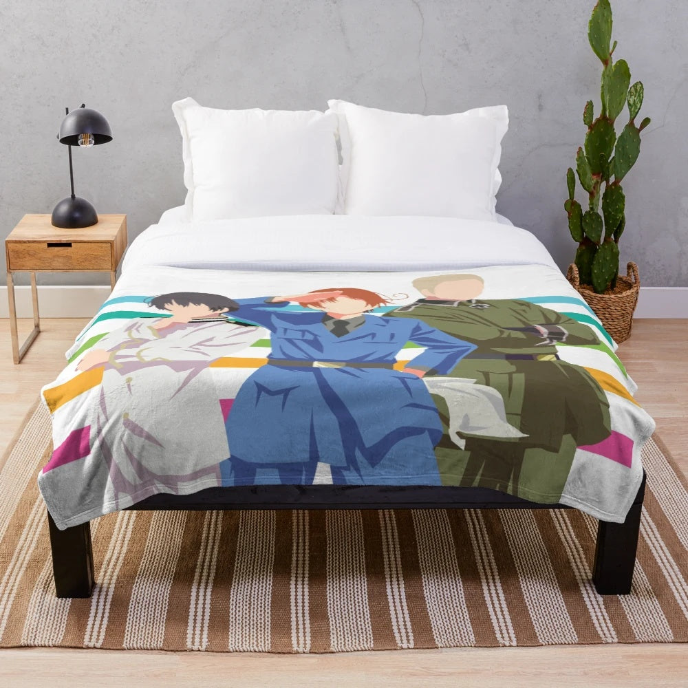 Minimalist plush blanket featuring anime characters from Hetalia Axis Powers