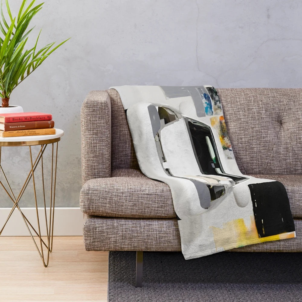 Plush blanket featuring a minimalist oil painting design of a classic car
