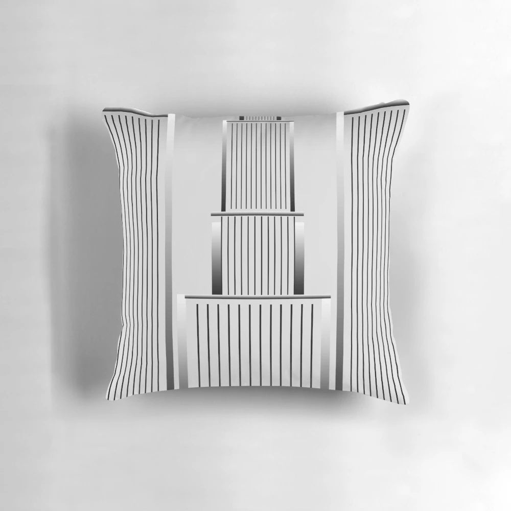 Minimalist art deco building photograph printed on a high-quality pillow