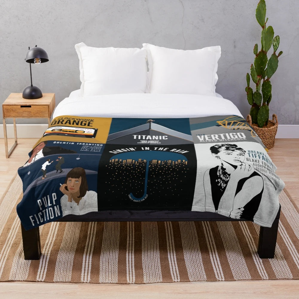 Minimalist art plush blanket featuring classic cinema films