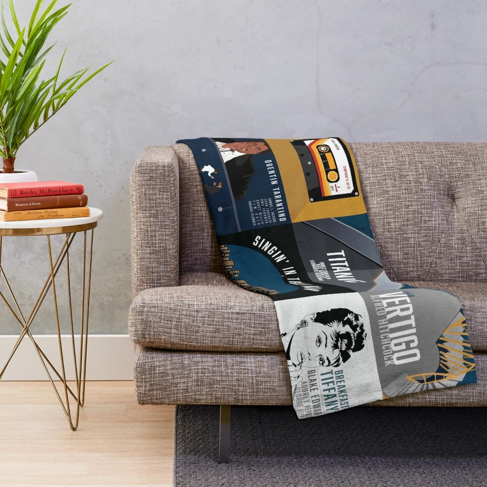 Minimalist art plush blanket featuring classic cinema films