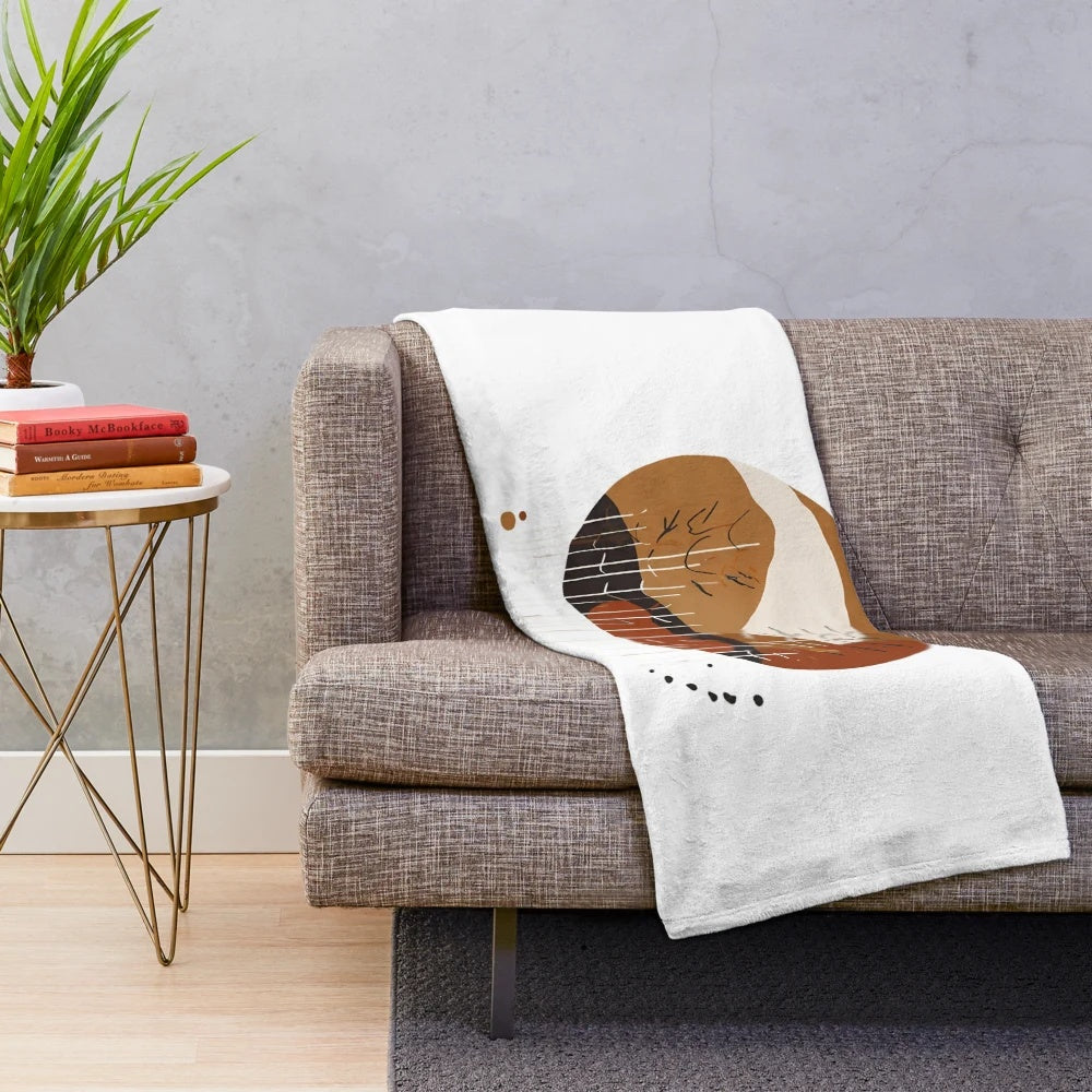 Minimalist autumn nature inspired plush blanket with botanical floral watercolor art design