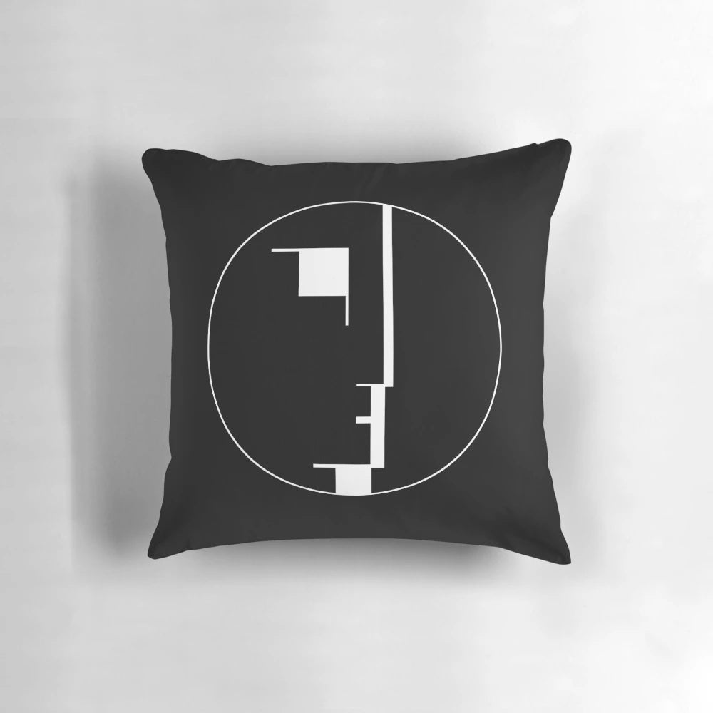 Minimalist Bauhaus-inspired geometric pillow with clean, simple shapes and colors