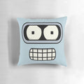 Minimalist grey pillow featuring the iconic face of Bender from the animated series Futurama