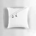 Black and white pillow featuring a minimalist ski lift design