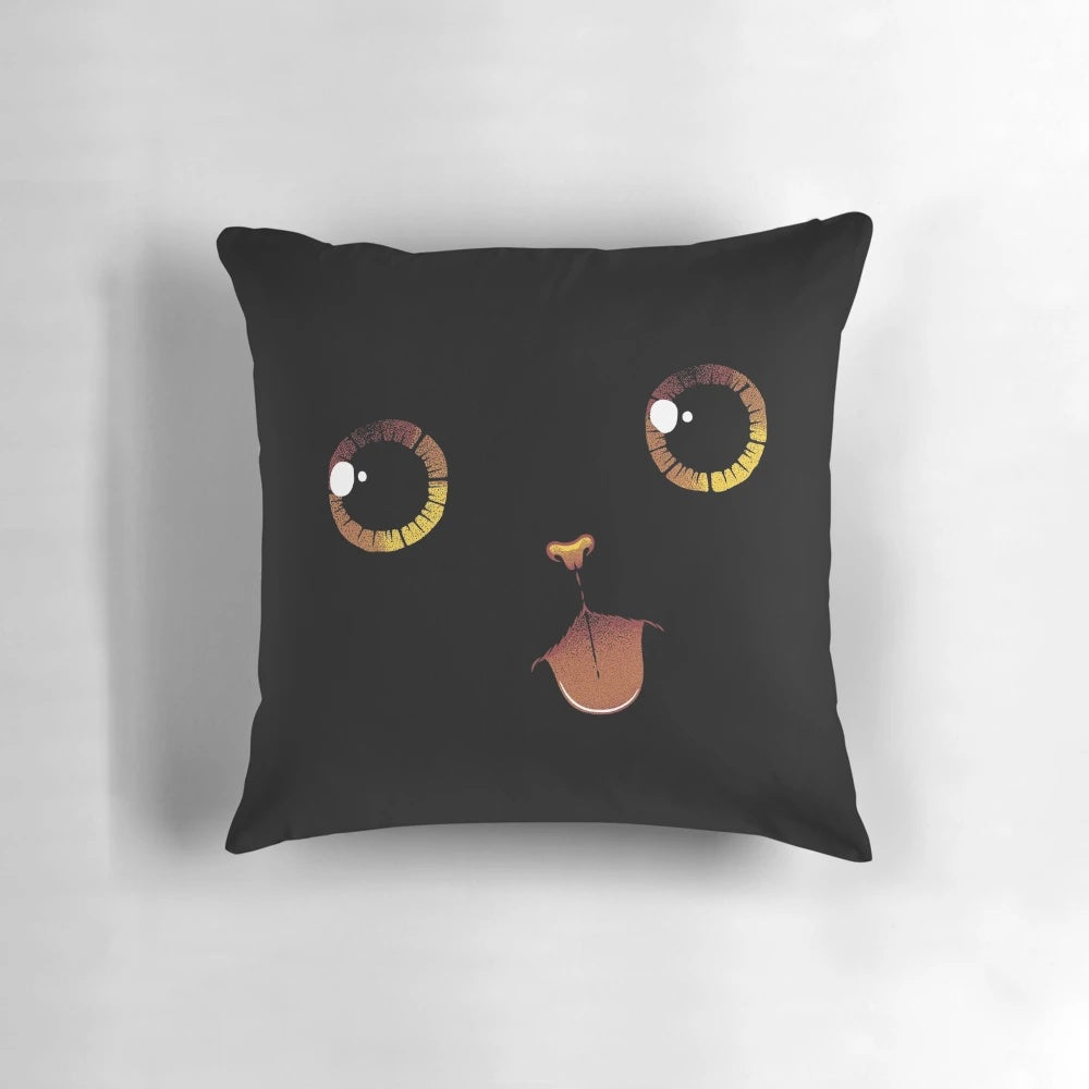 Cute black cat with minimalist tongue design throw pillow