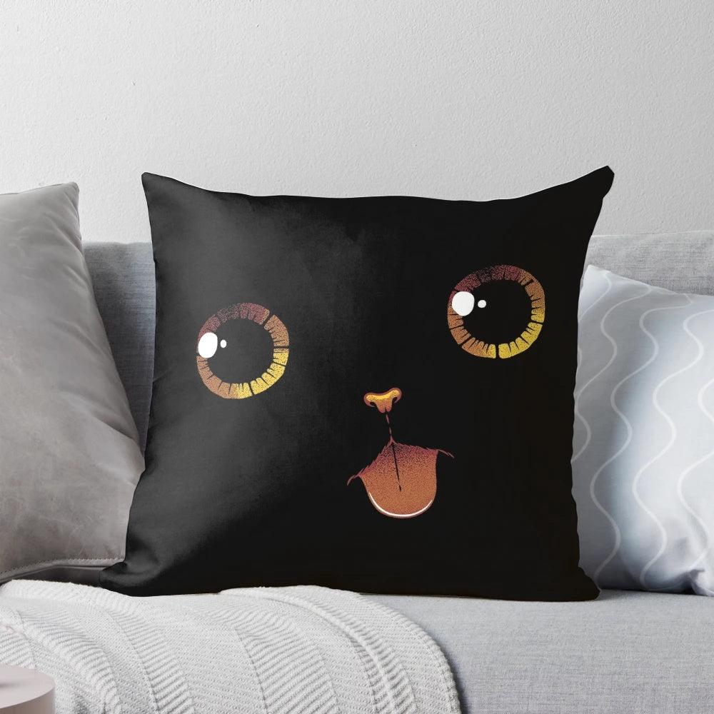 Cute black cat with minimalist tongue design throw pillow