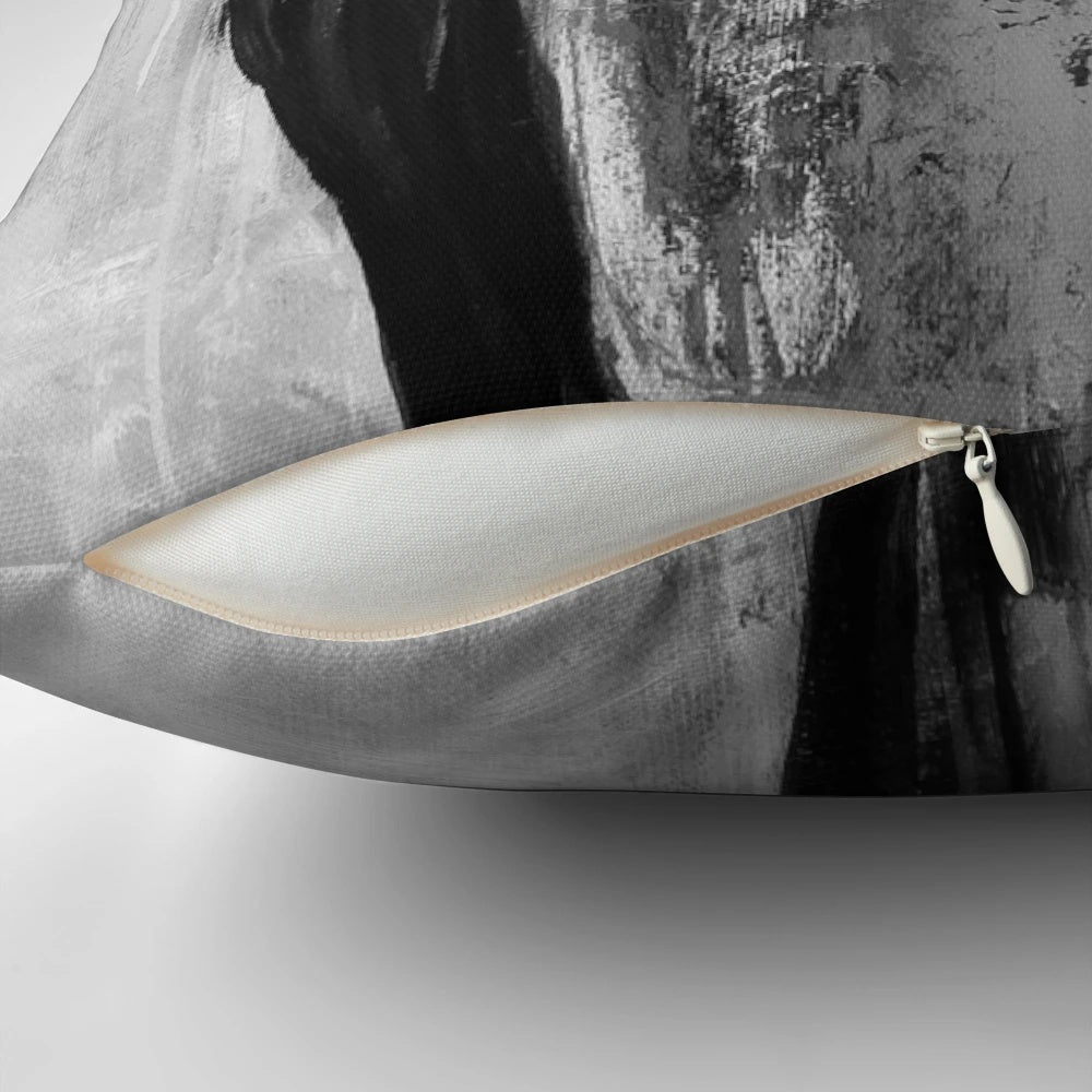 Minimalist black, white, and gray abstract throw pillow for contemporary home decor