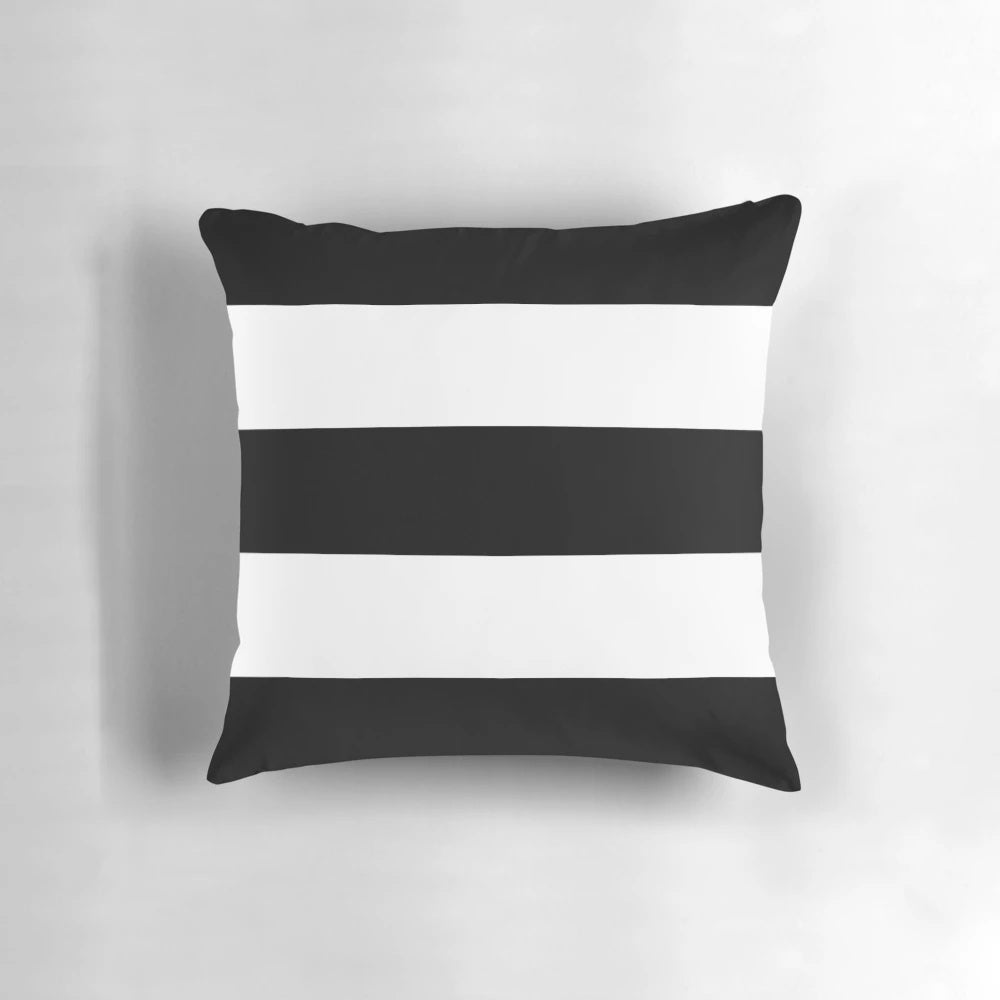 Black and white horizontal striped decorative pillow