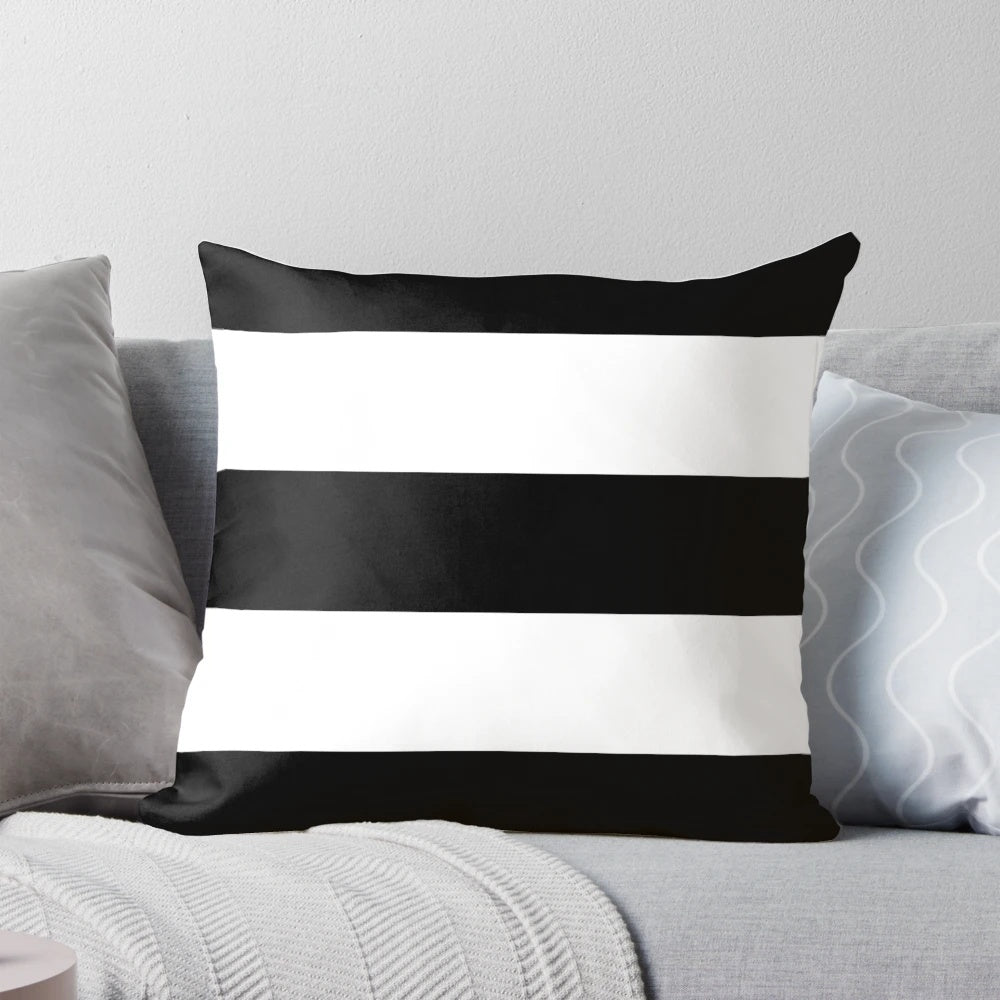 Black and white horizontal striped decorative pillow
