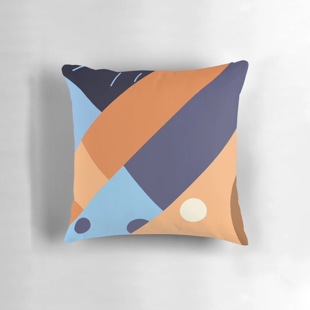 Minimalist artwork of the Heeler family from the popular Bluey cartoon, featuring the blue heeler dogs Bingo, Chili, and Bandit on a decorative throw pillow.