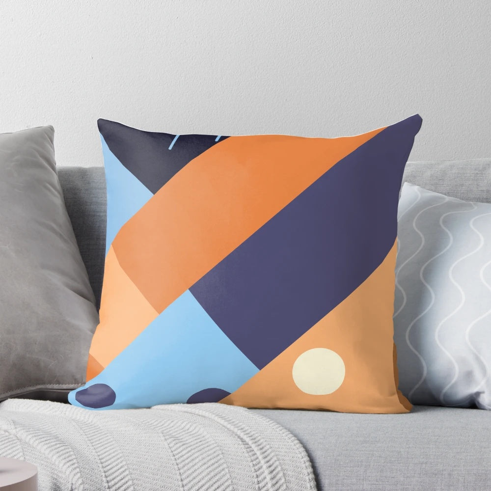 Minimalist artwork of the Heeler family from the popular Bluey cartoon, featuring the blue heeler dogs Bingo, Chili, and Bandit on a decorative throw pillow.