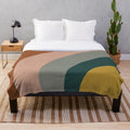 Minimalist Boho Plush Blanket with Abstract Design in Mustard, Teal, Grey, Blush, and Rust
