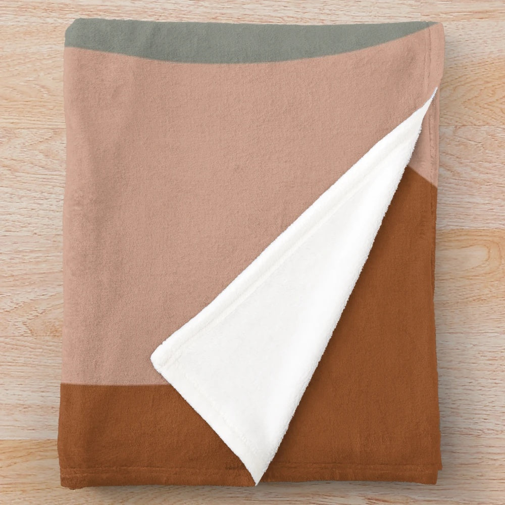 Minimalist Boho Plush Blanket with Abstract Design in Mustard, Teal, Grey, Blush, and Rust