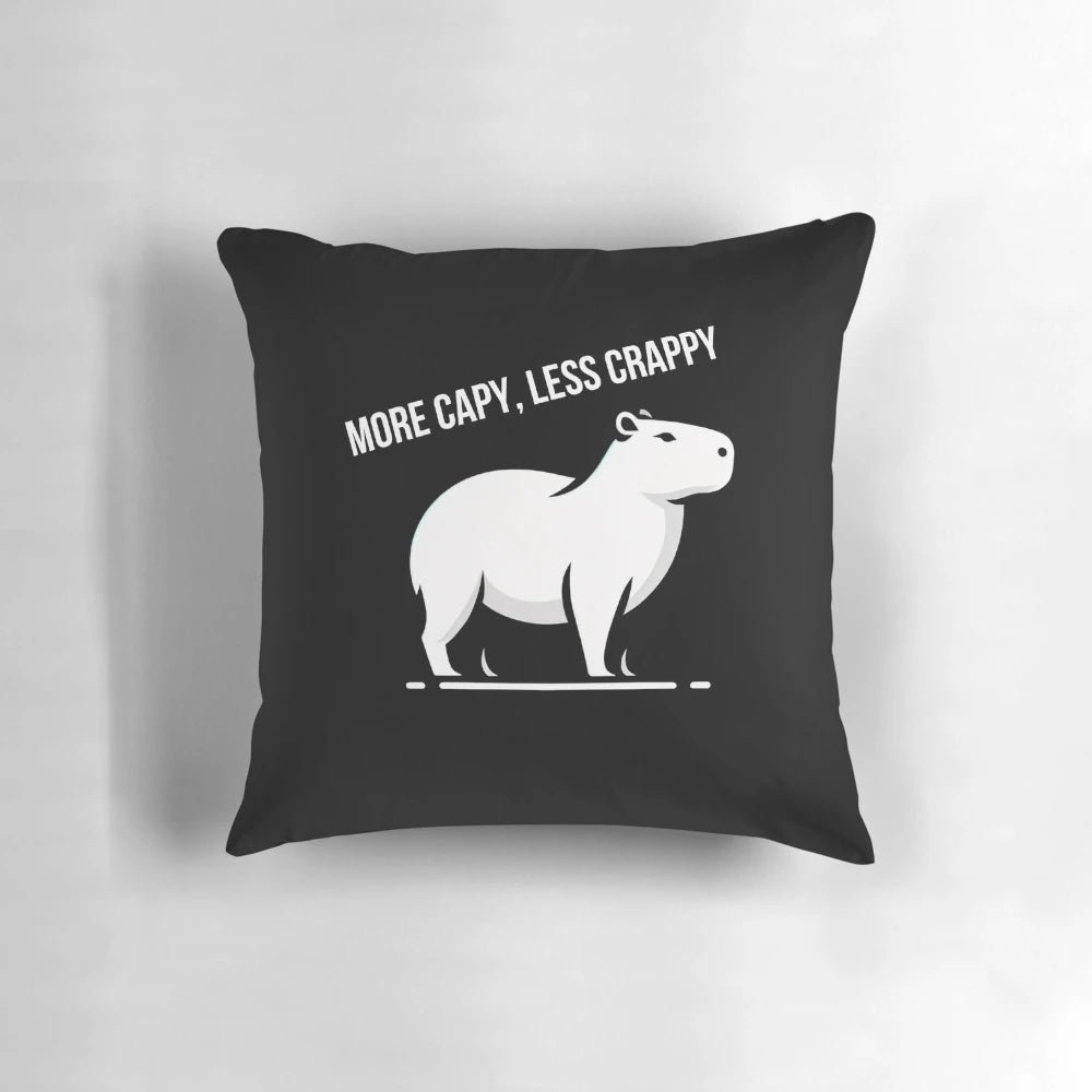 A black and white minimalist illustration of a serene capybara on a peaceful pillow design.