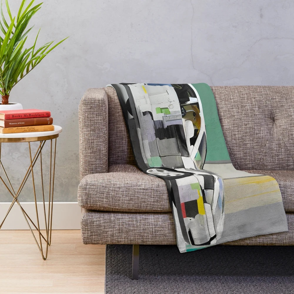 Plush blanket featuring a minimalist car design in a vibrant color palette