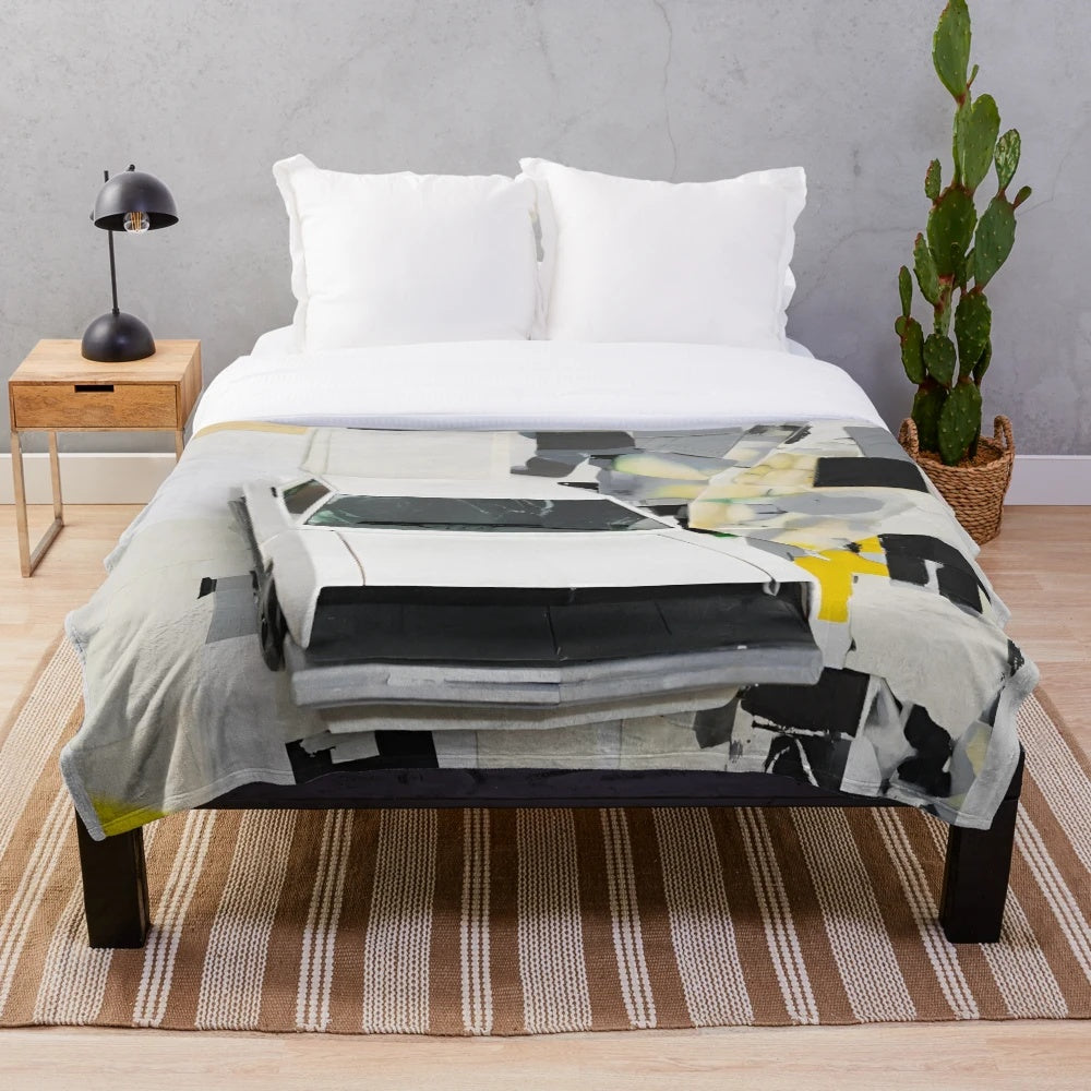 Minimalist car art plush blanket with abstract oil painting design