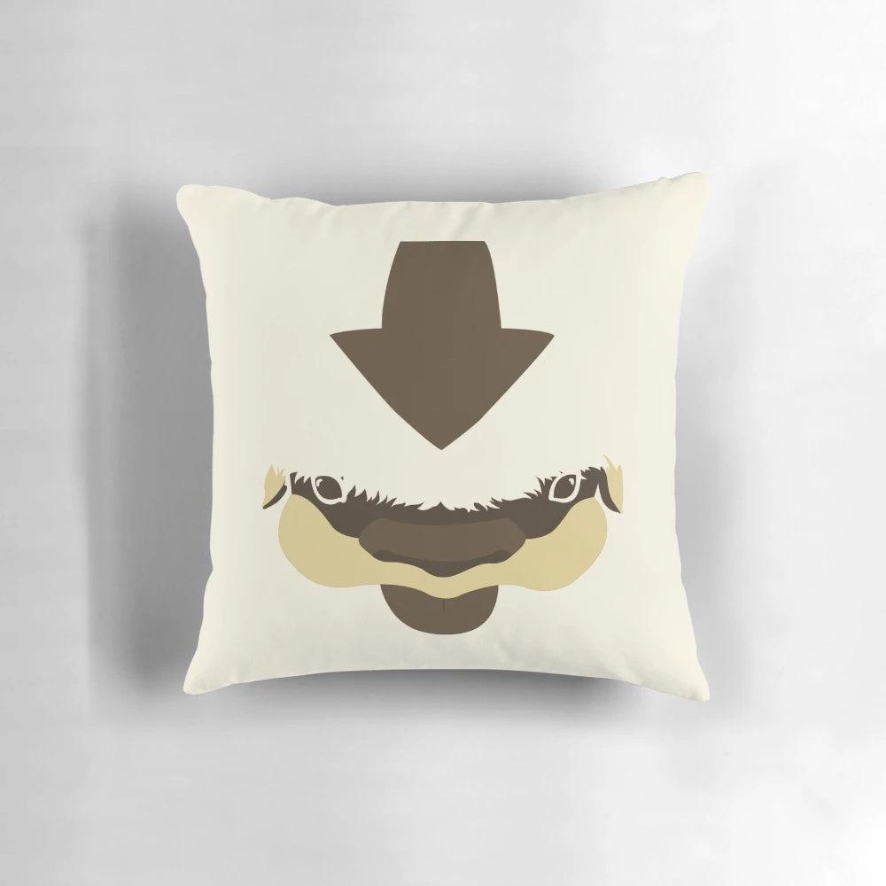 Minimalist cartoon-inspired pillow featuring characters from the Avatar television series