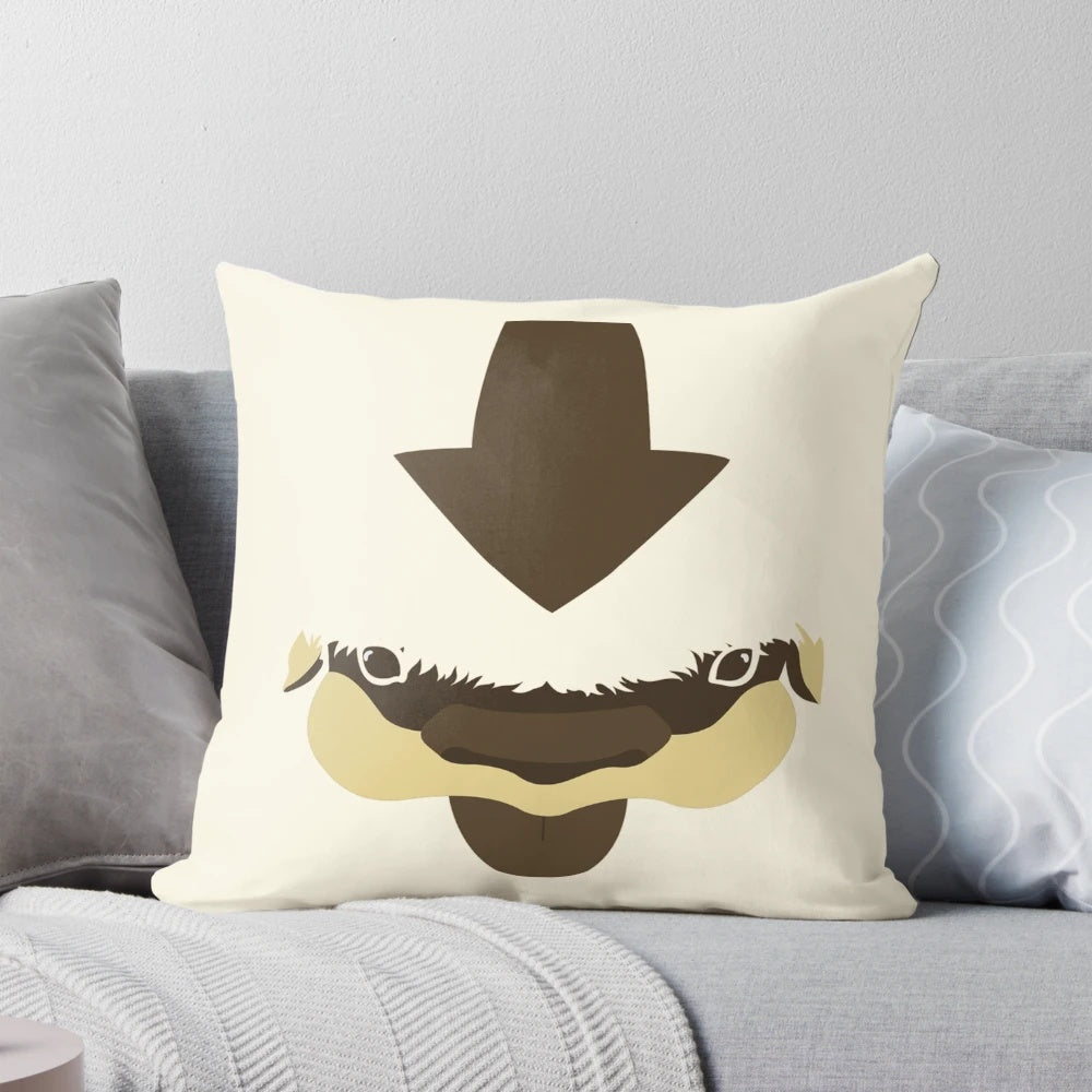 Minimalist cartoon-inspired pillow featuring characters from the Avatar television series