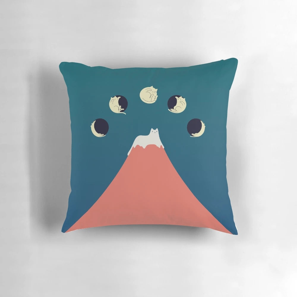 Minimalist cat landscape with moon phases wall art for cat lovers
