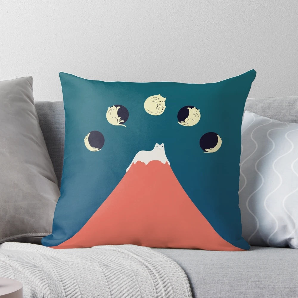 Minimalist cat landscape with moon phases wall art for cat lovers