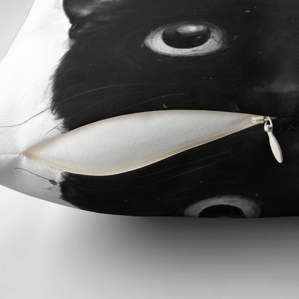 Minimalist black and white cats watercolor design printed on a plush pillow