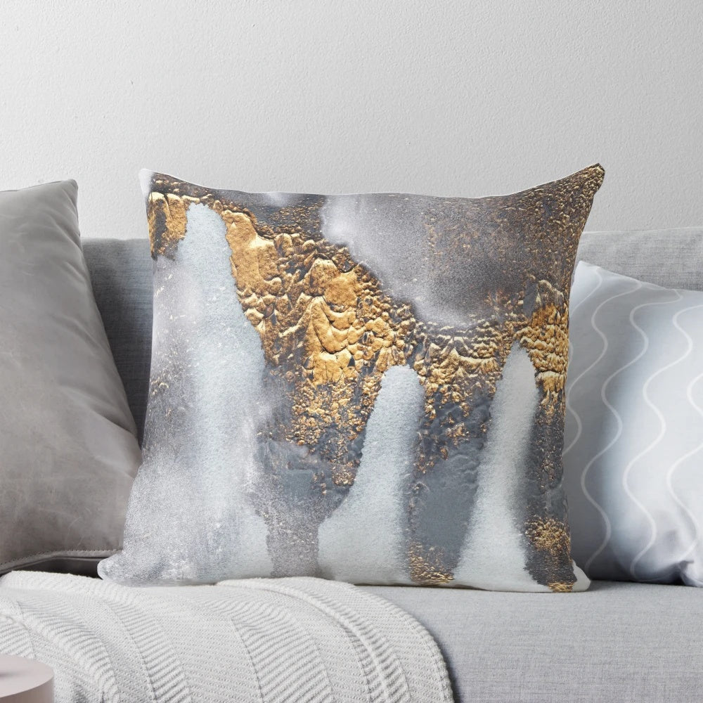 Concrete and gold abstract minimalist pillow