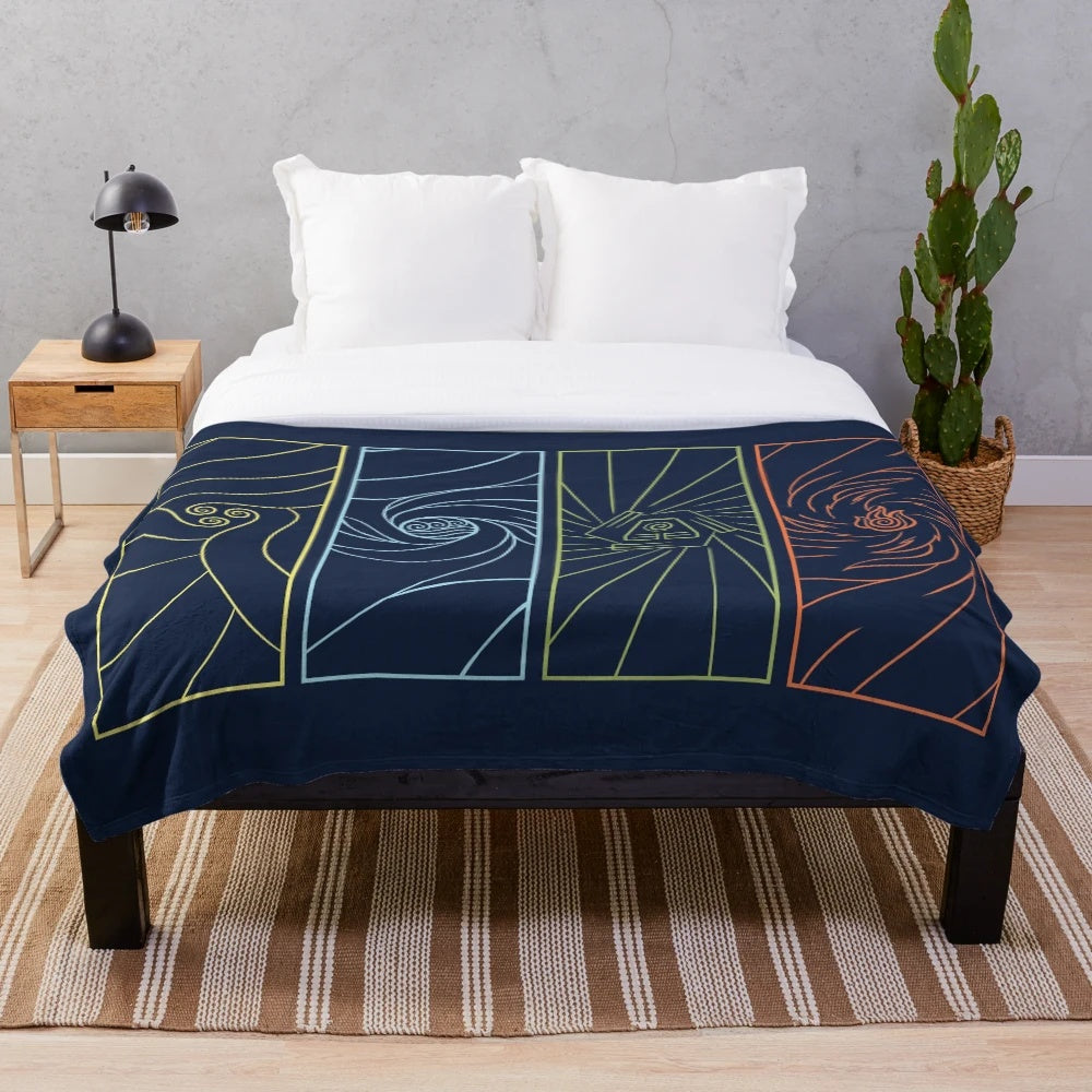 Minimalist plush blanket featuring elemental bending art from the Avatar universe