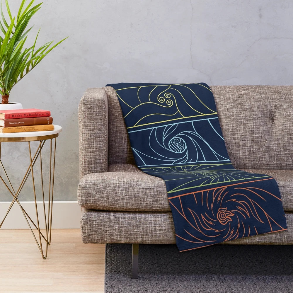 Minimalist plush blanket featuring elemental bending art from the Avatar universe