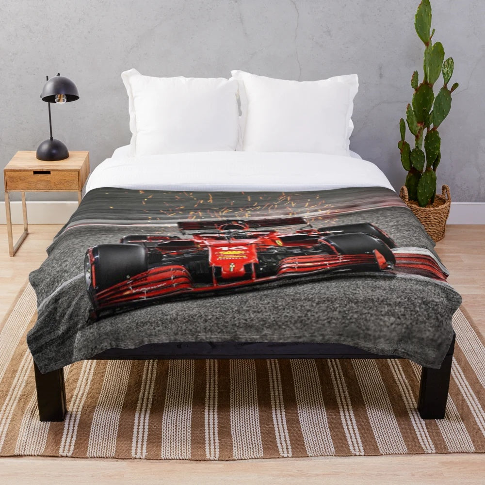 Minimalist F1 plush blanket with Charles Leclerc design