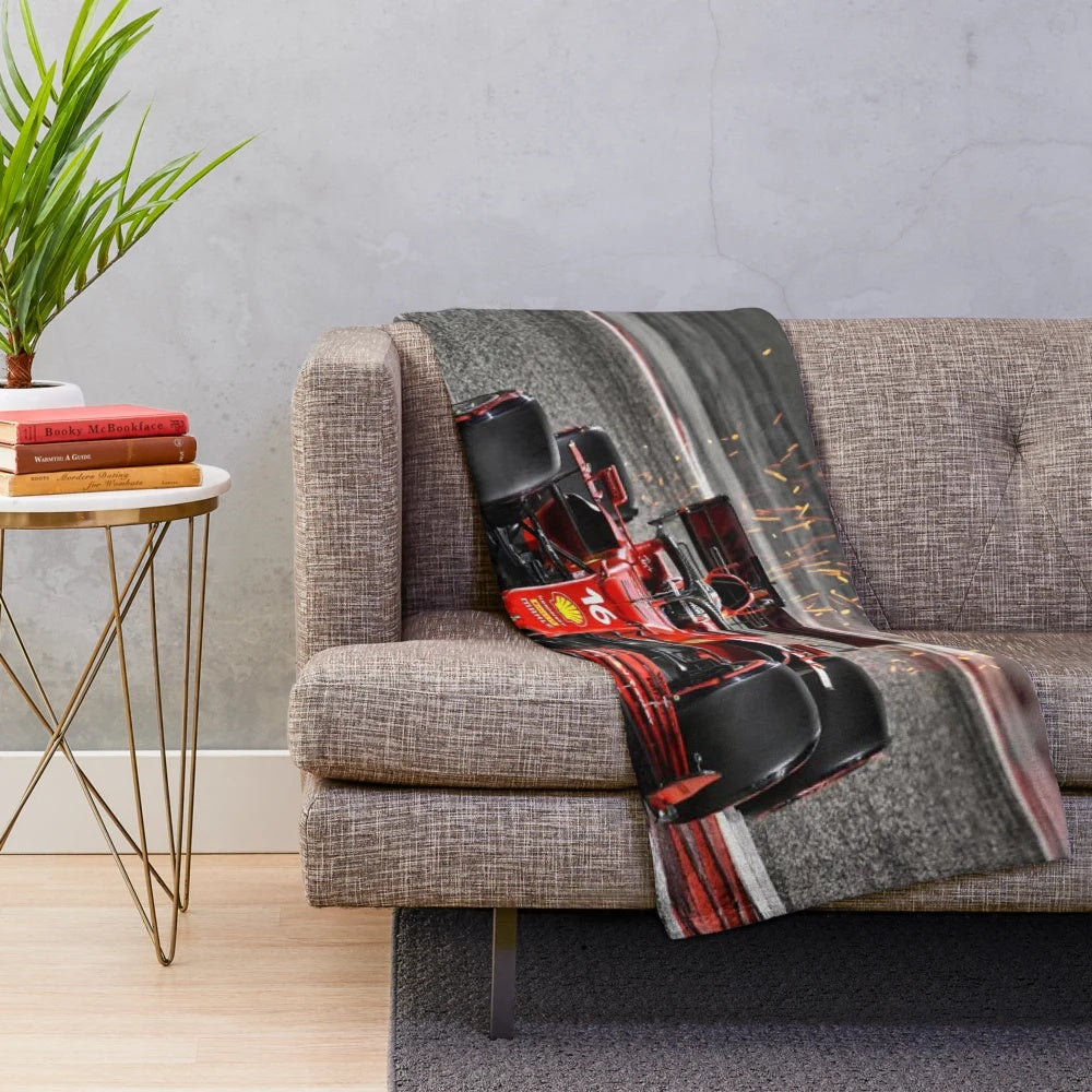 Minimalist F1 plush blanket with Charles Leclerc design