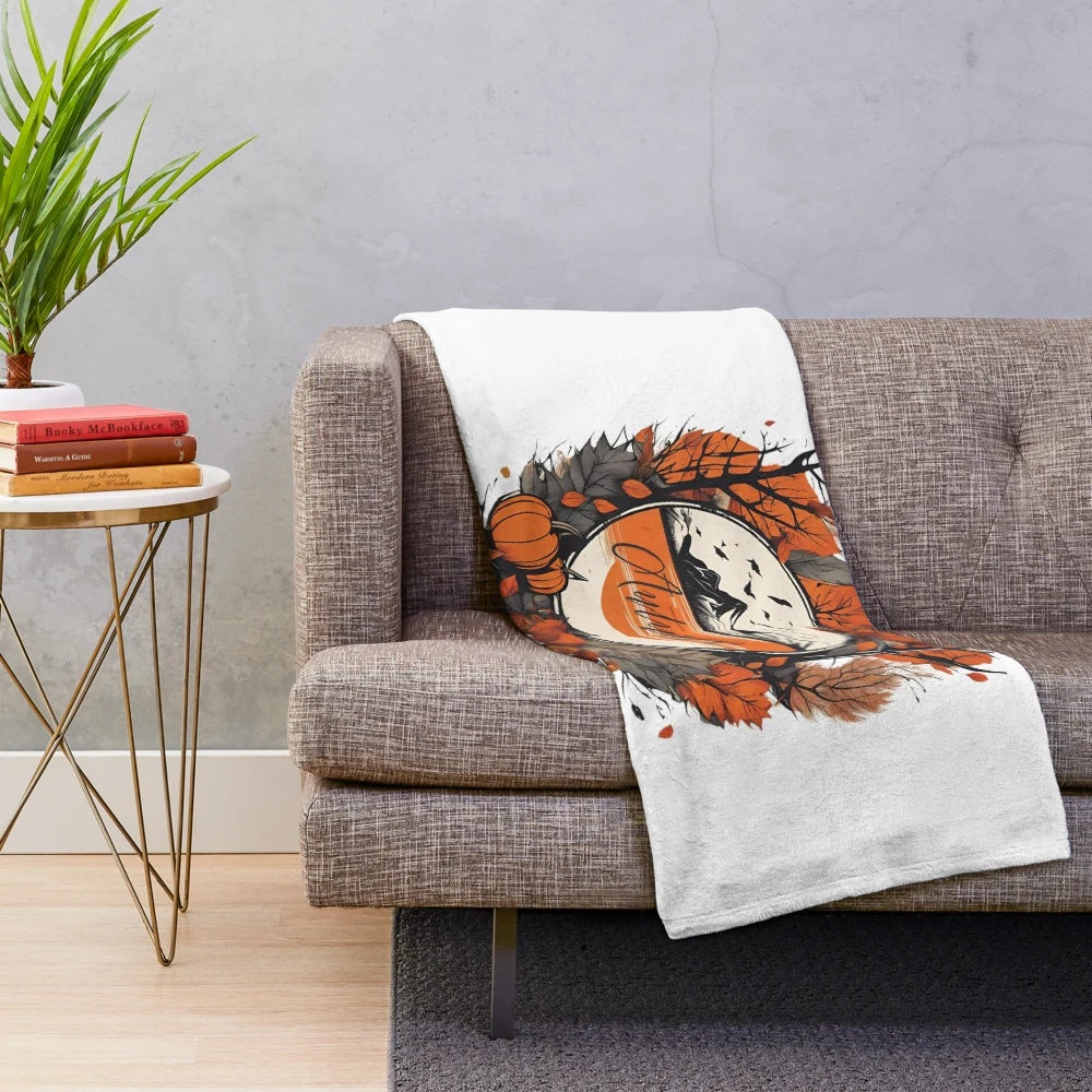 Plush blanket with minimalist autumn nature design in watercolor style