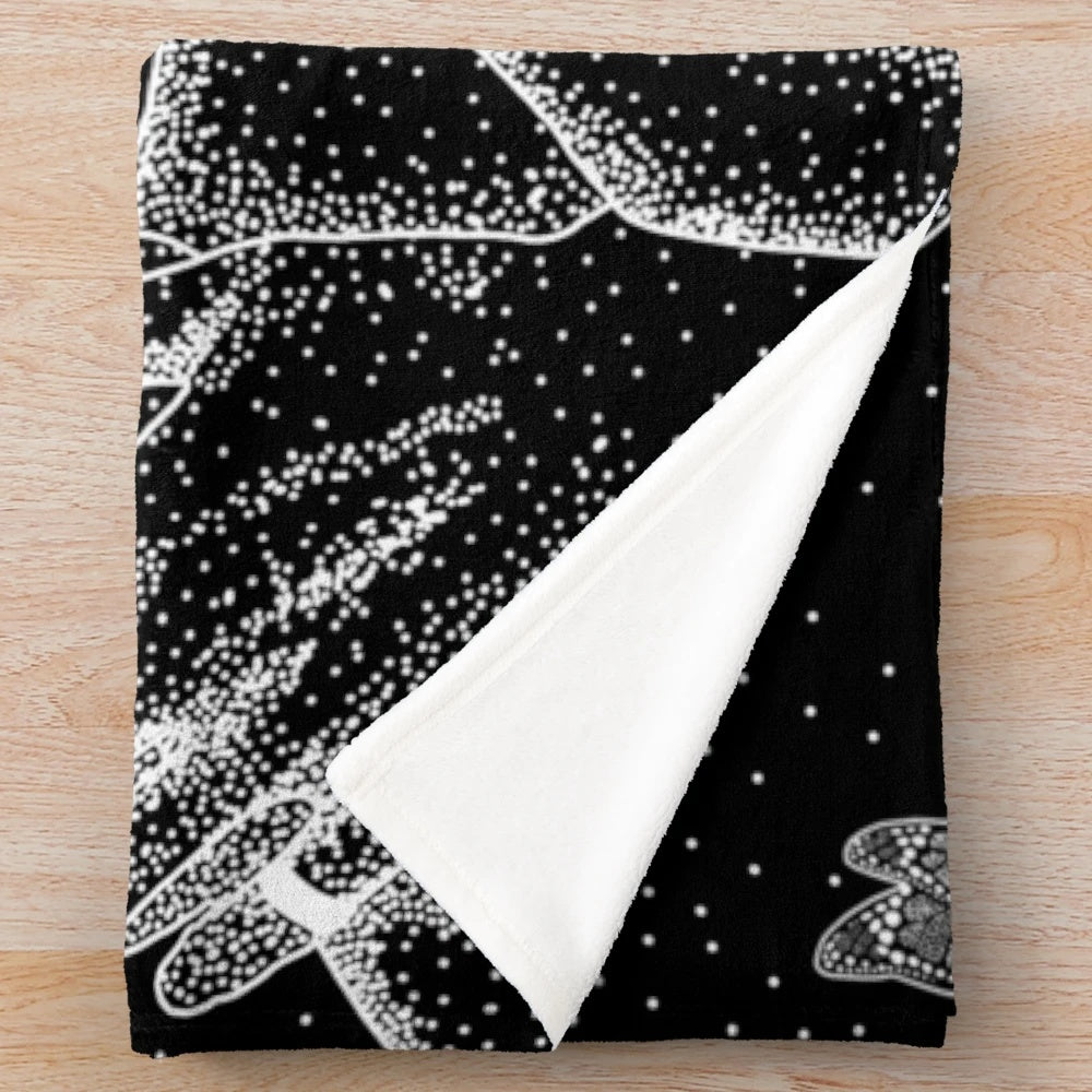 Minimalist black and white plush blanket with a Frank Ocean inspired mandala design