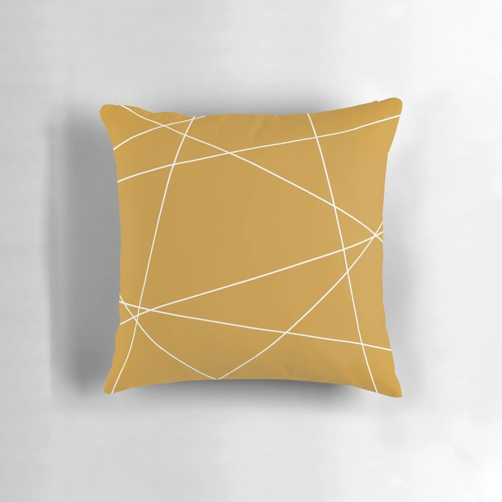 Minimalist geometric abstract pattern pillow in mustard gold and white color
