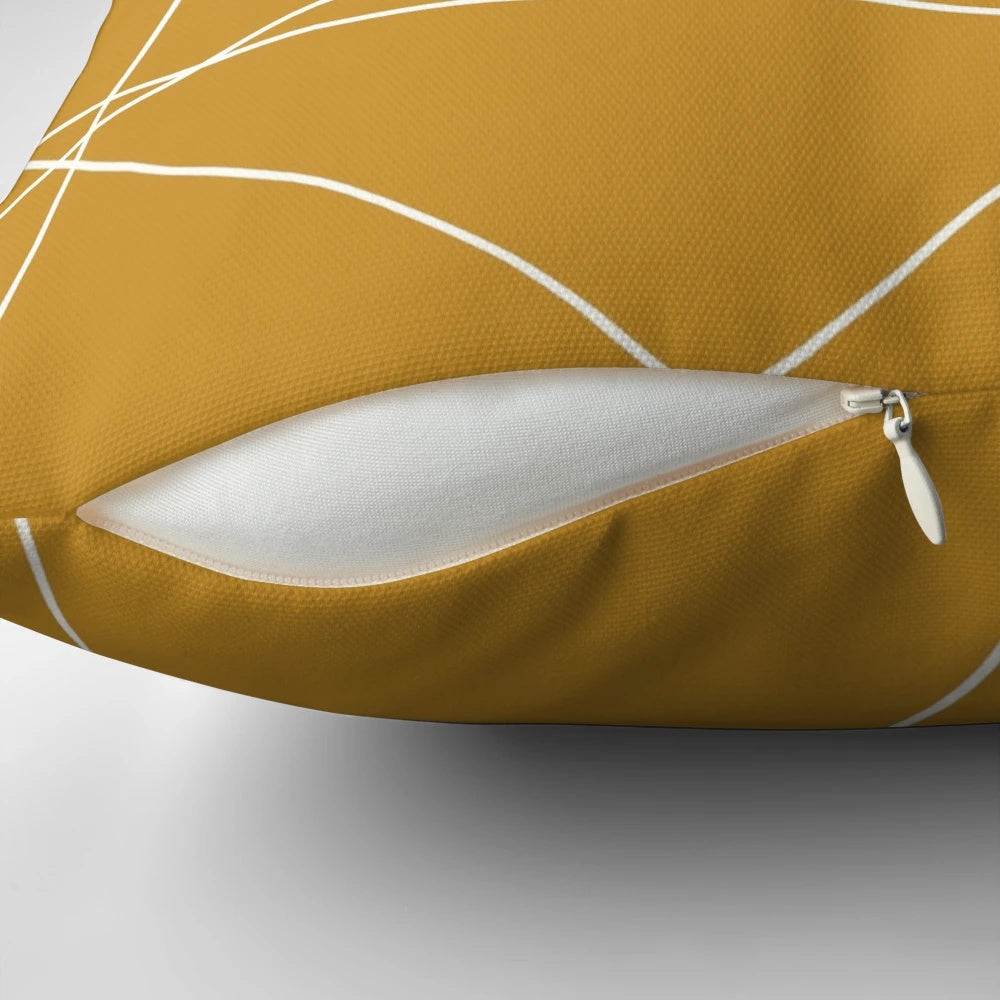 Minimalist geometric abstract pattern pillow in mustard gold and white color