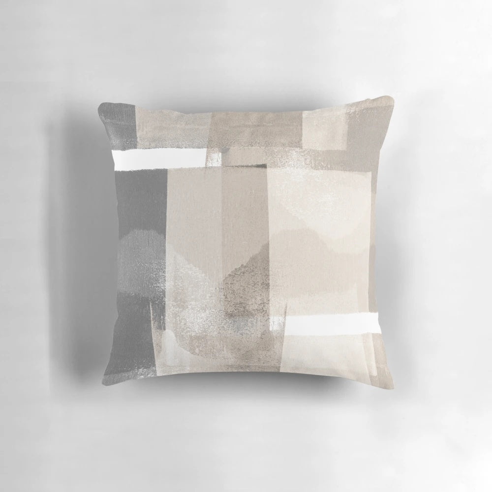 Minimalist geometric abstract pattern gray and beige throw pillow
