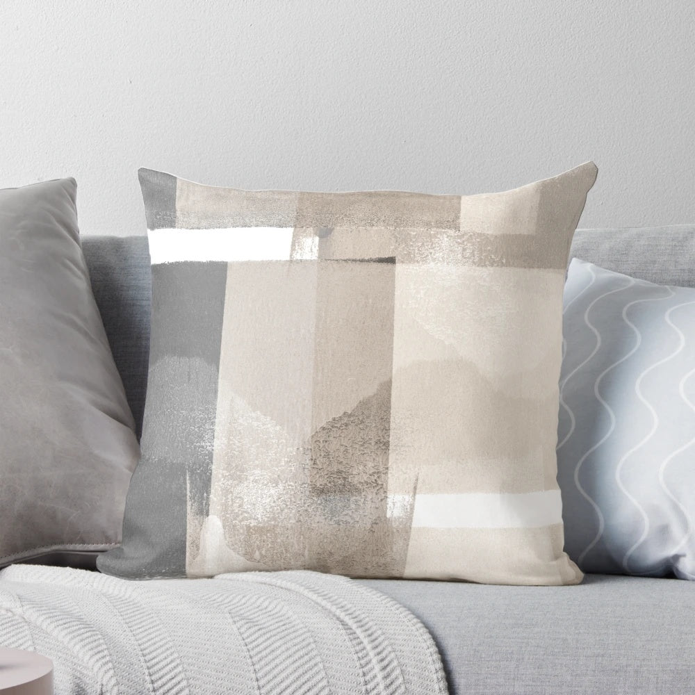 Minimalist geometric abstract pattern gray and beige throw pillow