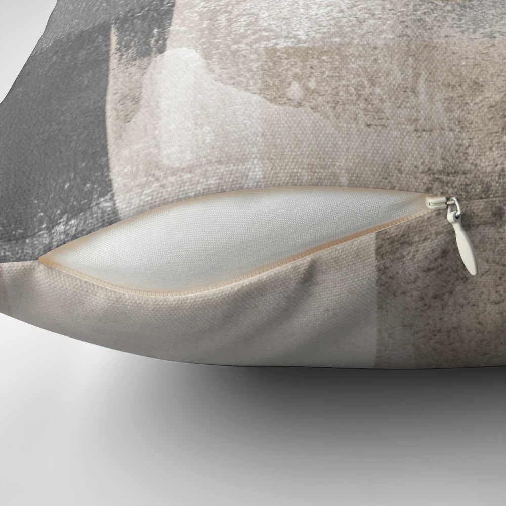 Minimalist geometric abstract pattern gray and beige throw pillow