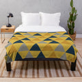 Mustard yellow, navy blue, and grey minimalist geometric pattern plush throw blanket
