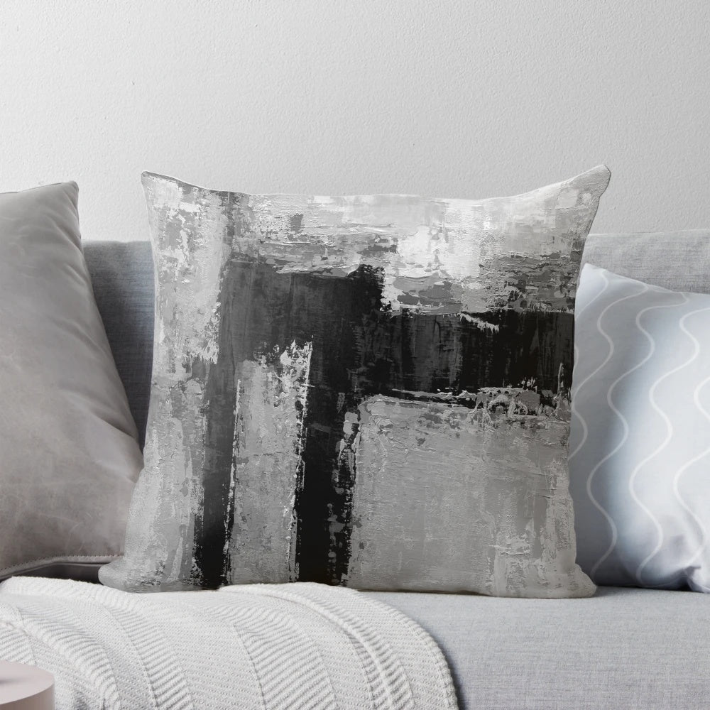 Minimalist grey and black abstract art triptych set, perfect for modern and industrial living room decor.
