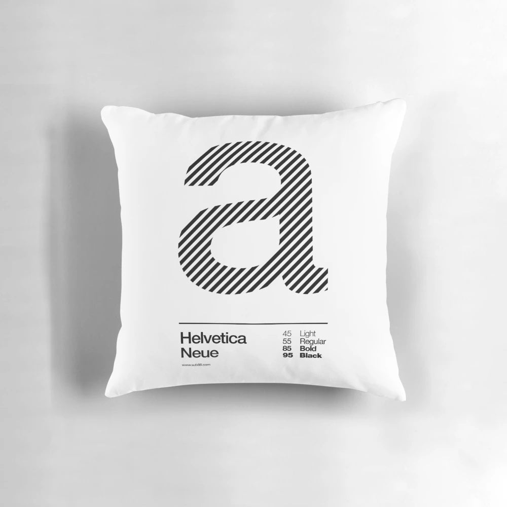 Minimalist Helvetica Neue inspired throw pillow for contemporary home decor