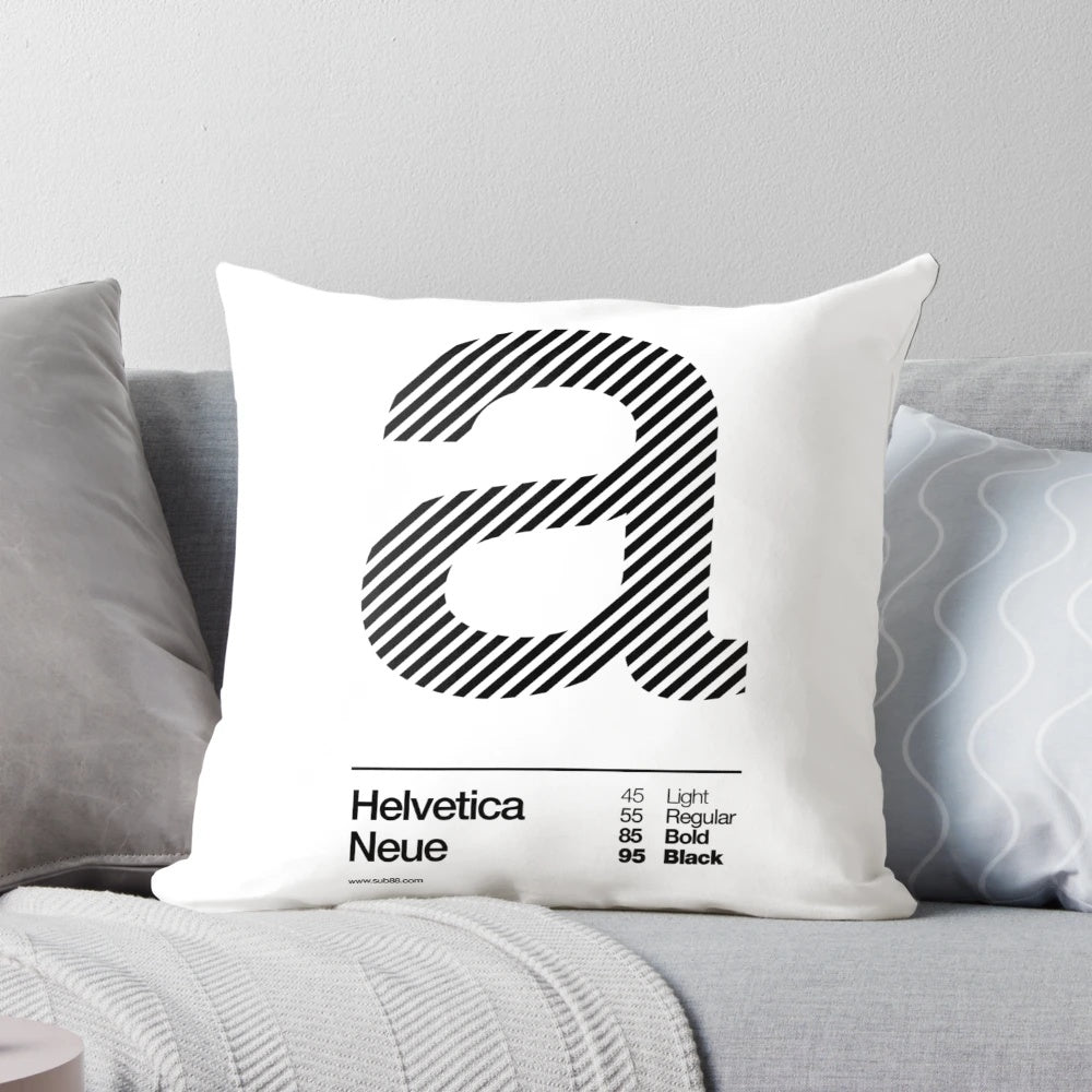 Minimalist Helvetica Neue inspired throw pillow for contemporary home decor